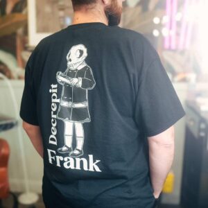 man wearing decrepit frank shirt